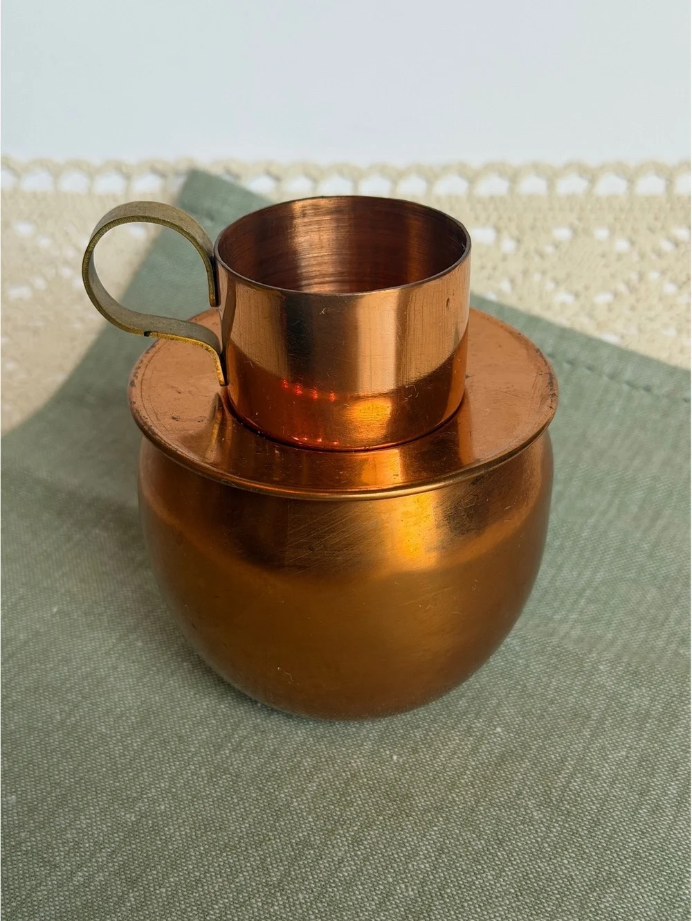 Vintage Coppercraft Guild Stacking Copper Creamer & Sugar Bowl Set Brass Handle